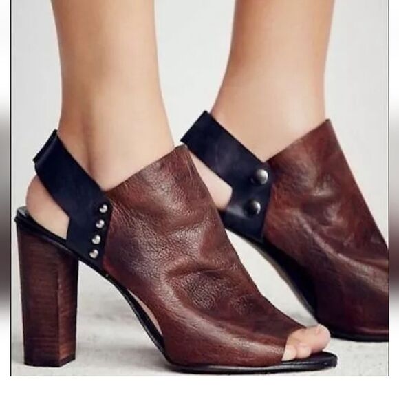 Free People Picture This Leather Sandals Wood Heels Sz 7.5 - Picture 1 of 15